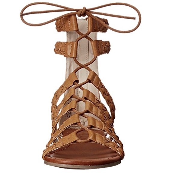 Cognac Braided Lace Up Tall Gladiator Sandals - Picture 5 of 7